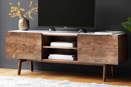 Gallery Direct Barcelona Dark Wood Media TV Unit with Marble Top