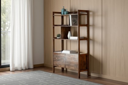 Gallery Direct Barcelona Dark Wood Display Unit with Marble Insert