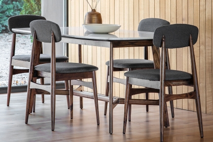 Gallery Direct Barcelona Dark Wood Dining Table Set with Marble Top & 4 Chairs