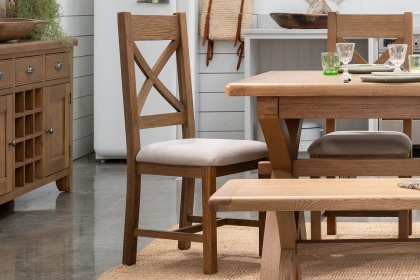 Tewkesbury Smoked Oak Upholstered Cross X Back Dining Chair (Pair)