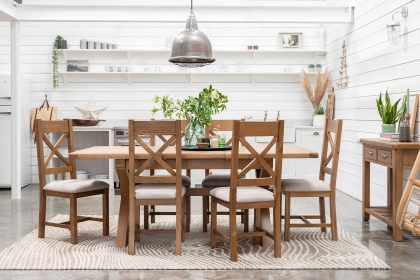 Tewkesbury Smoked Oak Cross-Leg 200-250cm Ext Dining Table Set with x6 Cross Back Chairs