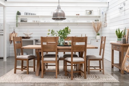 Tewkesbury Smoked Oak Cross-Leg 200-250cm Ext Dining Table Set with x6 Slat Back Chairs