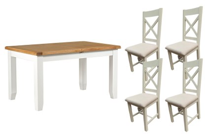 Cotswold Painted White Oak Small Ext Dining Table Set + 4 Chairs