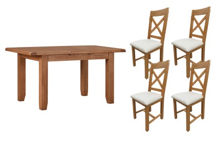 Cotswold Rustic Oak Small Ext Dining Table Set + 4 Chairs Cotswold Rustic Oak Small Ext Dining Table Set + 4 Chairs