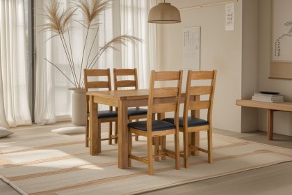 Salisbury Waxed Premium Oak Compact Ext Dining Table Set + 4 Slat Back PU Chairs