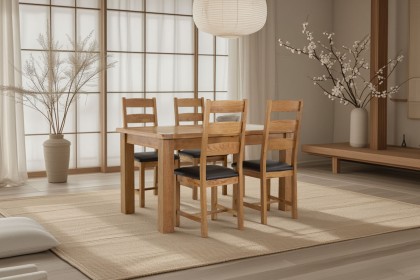 Salisbury Waxed Premium Oak Small Ext Dining Table Set + 4 Slat Back PU Chairs