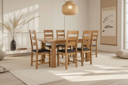 Salisbury Waxed Premium Oak Small Ext Dining Table Set + 6 Slat Back PU Chairs