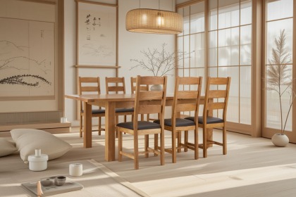 Salisbury Waxed Premium Oak Large Ext Dining Table Set + 6 Slat Back PU Chairs