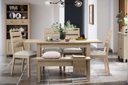 Modern Country Oak Ext Dining Table Set with 4 Chairs & Bench