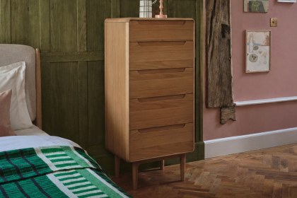G Plan Winchester Retro Oak 5 Drawer Tall Chest with Mirror