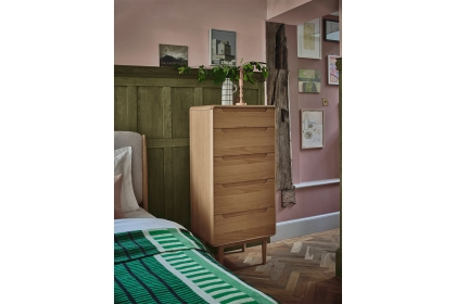 G Plan Winchester Retro Oak 5 Drawer Tall Chest with Mirror