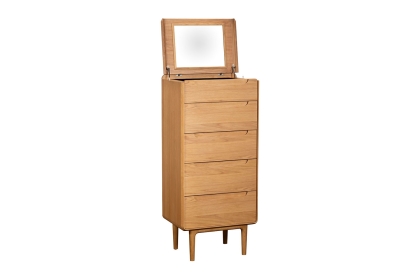 G Plan Winchester Retro Oak 5 Drawer Tall Chest with Mirror