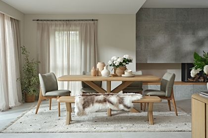 Flynn Natural Oak 240cm Dining Table Set Inc 220cm Bench & 4 Spencer Chairs