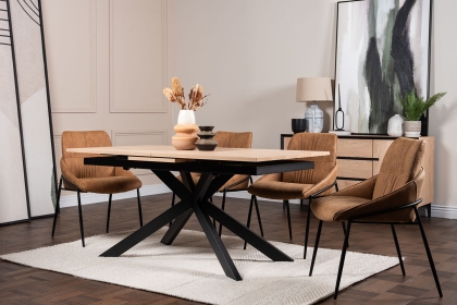 Jaxon Oak Finish 160-220cm Ext Dining Table Set with x4 Jackson Chairs in Tan