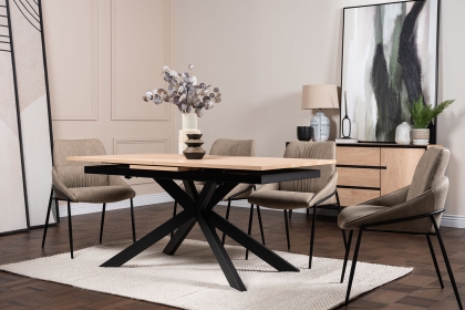 Jaxon Oak Finish 160-220cm Ext Dining Table Set with x4 Jackson Chairs in Taupe