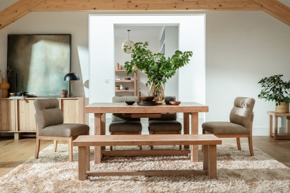 Oakley Reclaimed Wood 160-200cm Extending Dining Table Set in Rustic Buff Finish