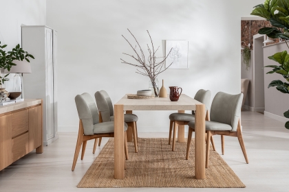 Arlo Natural Oak 140cm Travertine Ceramic Dining Table Set with 4 Spencer Chairs