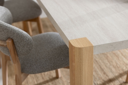 Arlo Natural Oak 140cm Travertine Ceramic Dining Table Set with 4 Leo Chairs