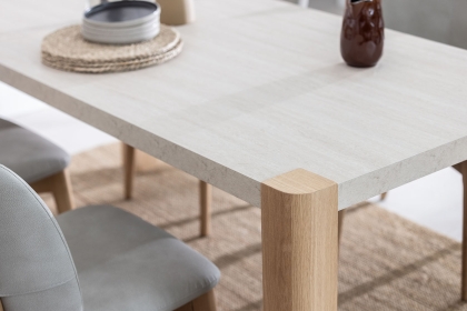 Arlo Natural Oak 190cm Travertine Ceramic Dining Table Set with 6 Spencer Chairs Arlo Natural Oak 190cm Travertine Ceramic Dining Table Set with 6 Spencer Chairs
