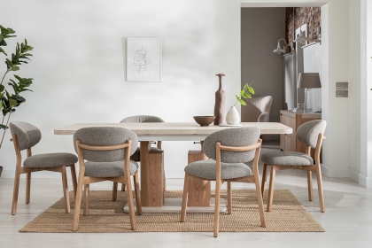 Arlo Natural Oak 160-200cm Ext Travertine Ceramic Dining Table Set with Leo Chairs