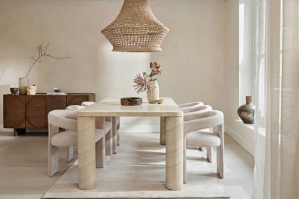Ida Travertine Stone 150cm Dining Table Set with 4 Georgia Chairs