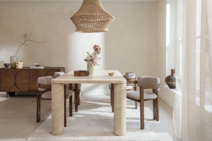 Ida Travertine Stone 150cm Dining Table Set with 4 Grace Chairs