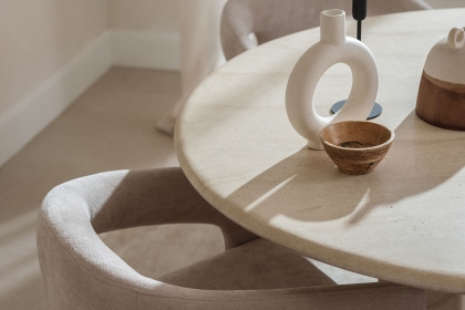 Ida Travertine Stone 120cm Round Dining Table Set with 4 Georgia Chairs