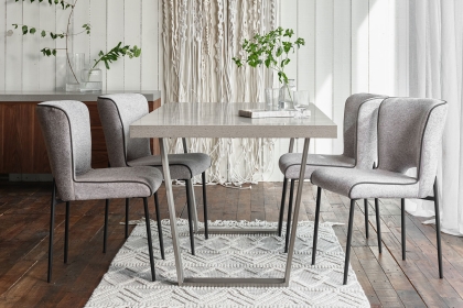 Petra Industrial 160cm Dining Table Set & 4 Maya Light Grey Chairs
