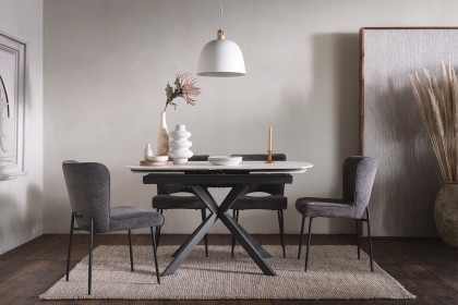 Sintered Stone 140-200cm Twist Extending Dining Table Set in Grey with x4 Maya Chairs Sintered Stone 140-200cm Twist Extending Dining Table Set in Grey with x4 Maya Chairs