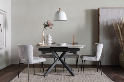 Sintered Stone 140-200cm Twist Extending Dining Table Set in White with x4 Maya Chairs Sintered Stone 140-200cm Twist Extending Dining Table Set in White with x4 Maya Chairs