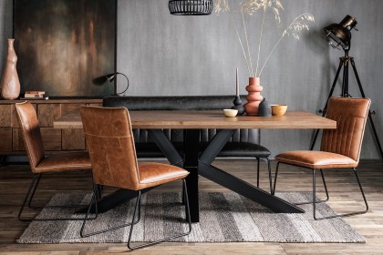 Soho Solid Oak 200cm Holburn Star Base Dining Table Set + 4 Cooper Tan Chairs + Cooper Grey Bench