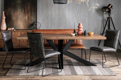 Soho Solid Oak 200cm Holburn Star Base Dining Table Set + 4 Cooper Grey Chairs + Cooper Tan Bench
