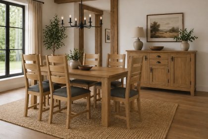 Burford Country Oak Small Ext 150-200cm Dining Table Set & 6 Chairs