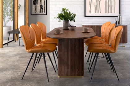 Harvard Reeded Mango Wood Oval Dining Table & 6 Amory Mustard Chairs