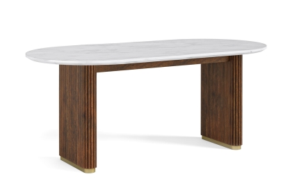 Harvard Reeded Mango Wood Oval Dining Table with Marble Top & 6 Amory Mustard Chairs