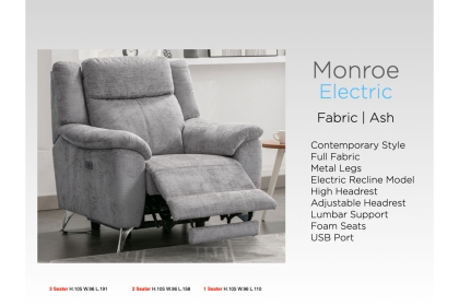 Monroe Fabric Recliner Chair in Ash