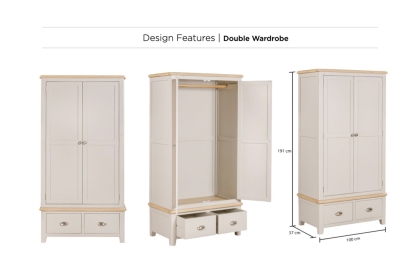 Windermere Painted Oyster Grey Oak Double Wardrobe