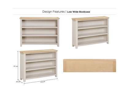 Windermere Painted Oyster Grey Oak Wide Low Bookcase Windermere Painted Oyster Grey Oak Wide Low Bookcase