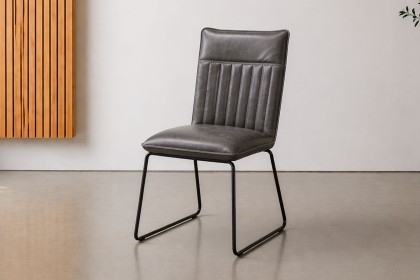 Cooper Leather Dining Chair in Grey (Pair)