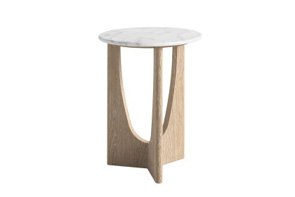 Portobello Oak Round Side Table with Travertine Top