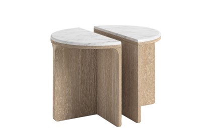 Portobello Oak Half Moon Nest of Tables with Travertine Top Portobello Oak Half Moon Nest of Tables with Travertine Top