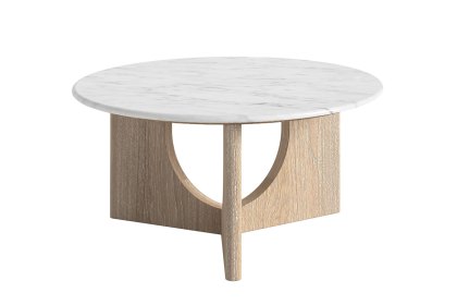 Portobello Oak Round Coffee Table with Travertine Top