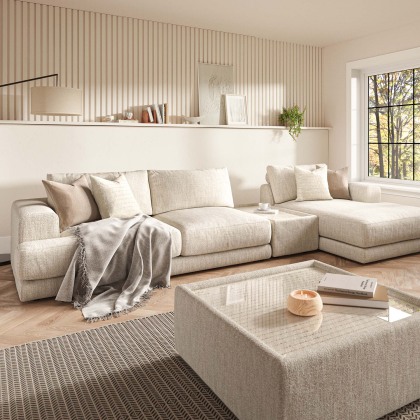 Niki Fabric Modular Sofa Group with Chaise End and Glass Table Niki Fabric Modular Sofa Group with Chaise End and Glass Table