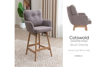 Cotswold Fabric Bar Counter Stool in Blush Granite (Pair)