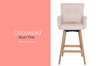 Cotswold Fabric Bar Counter Stool in Blush Pink (Pair)