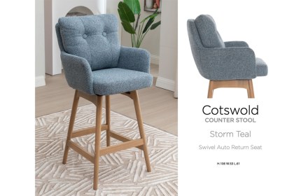 Cotswold Fabric Bar Counter Stool in Storm Teal (Pair)