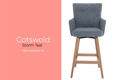 Cotswold Fabric Bar Counter Stool in Storm Teal (Pair)