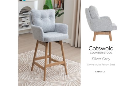 Cotswold Fabric Bar Counter Stool in Silver Grey (Pair)