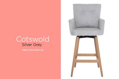 Cotswold Fabric Bar Counter Stool in Silver Grey (Pair)