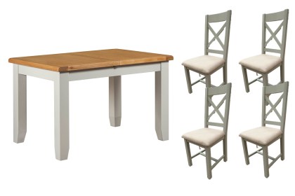 Cotswold Painted Grey Oak Small Ext Dining Table Set + 4 Chairs